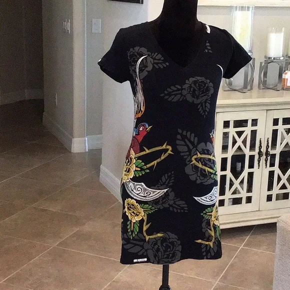 Rebel Spirit Nation t shirt dress, embellished with crystals, size small